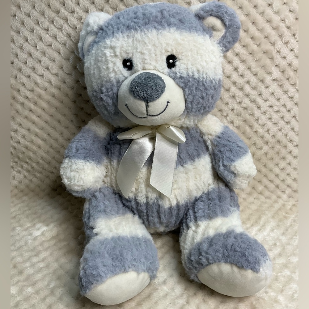 Kellytoy Gray and White Plush Teddy Bear Stuffed Animal Toy with Rattle Inside